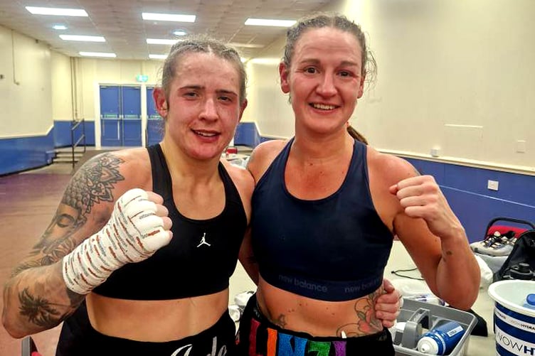 Isle of Man boxer Jade Burden (left) and opponent Linzi Buczynskyj after their fight at Winter Gardens in Blackpool on Saturday evening