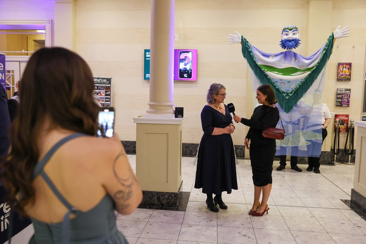 Culture Vannin’s Director, Dr Breesha Maddrell being interviewed by Sadie Gilbert