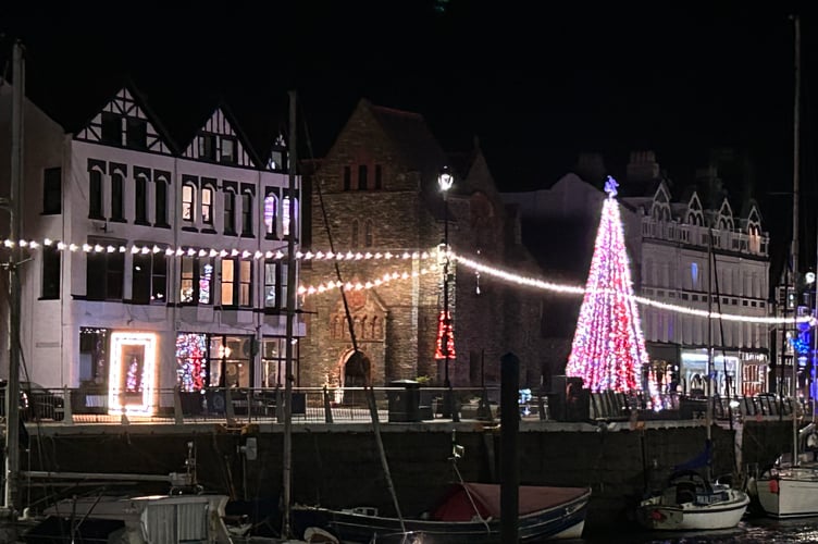 The Christmas lights twinkling on North Quay Douglas by Alison Cowin