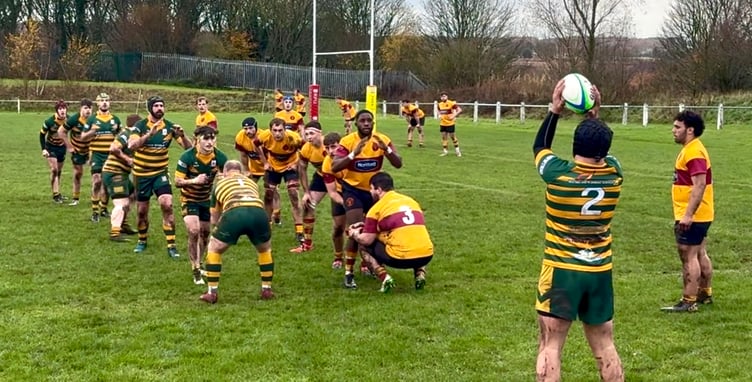 A West Park St Helens player prepares to take a lineout during Saturday's clash against Douglas RUFC in Regional Two North West (Photo: Ben Eggleshaw)