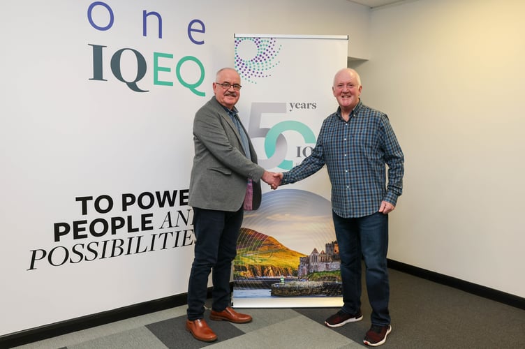 Mark Lewin, head of private wealth at festival sponsor IQ-EQ Isle of Man, with Dave Ronan from the organising team (Photo: Callum Staley/CJS Photography)