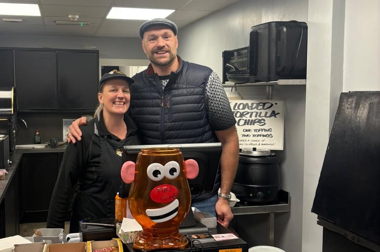 Terry's Tato's Rachel Marsland with Tyson Fury on Monday afternoon