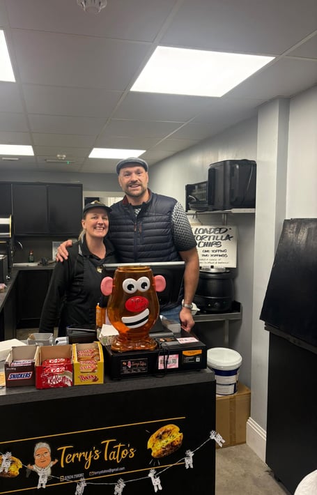 Terry's Tato's Rachel Marsland with Tyson Fury on Monday afternoon