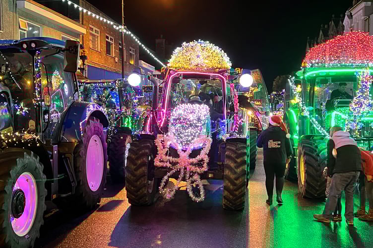 Tractors assemble at Church Road, Port Erin, ahead of the first Tractor Run