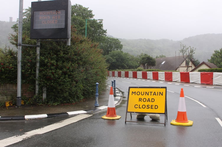 The A18 Mountain Road remains closed but will be reviewed at 9pm this evening (Tuesday, December 9)