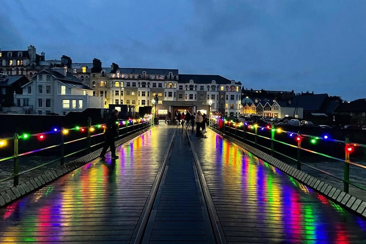 The beautiful Christmas lights and Queen's Pier in Ramsey