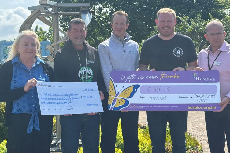 (Left to right) Thea Ozenturk (Motiv8), Chris Kirk (Manx Fell Runners), Kewin Keruish (IQ-EQ), Luke Fisher (Rivalry) and John Knight (Hospice Isle of Man)