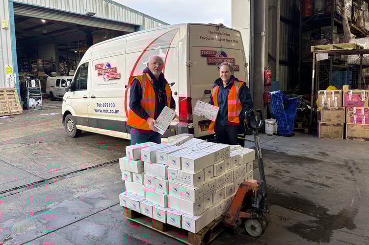 The shoeboxes being taken care of by Manx Independent Carriers