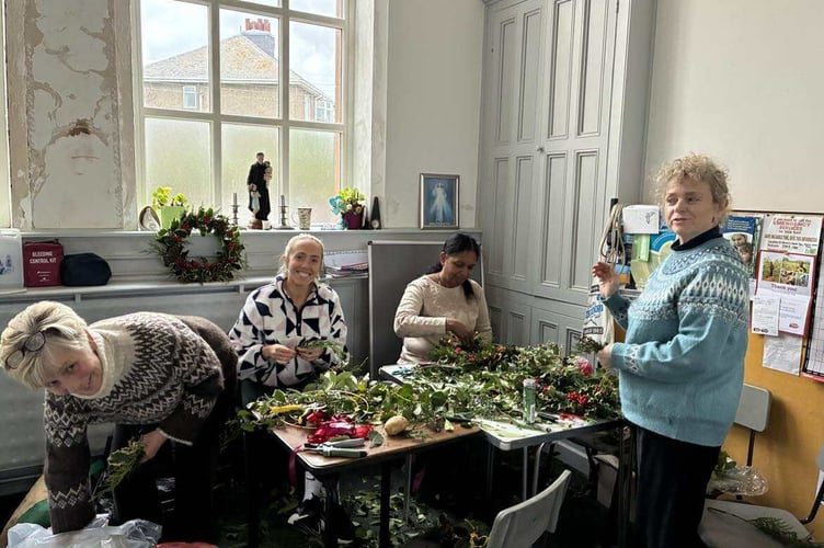 Ladies enjoying wreath making on Saturday
