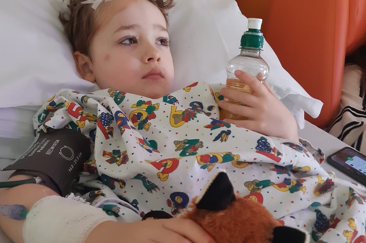 Hector following the surgery at Alder Hey to drain his brain tumour