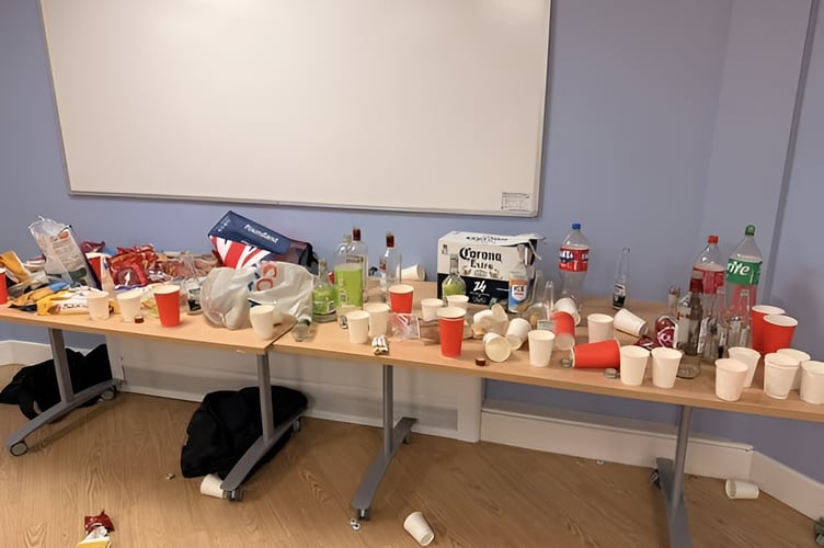 Table full of alcohol at an unsupervised party for schoolkids in Onchan
