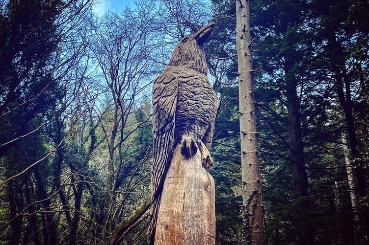 Local artist Nick Barlow's sculpture of a raven at Ballaugh plantation