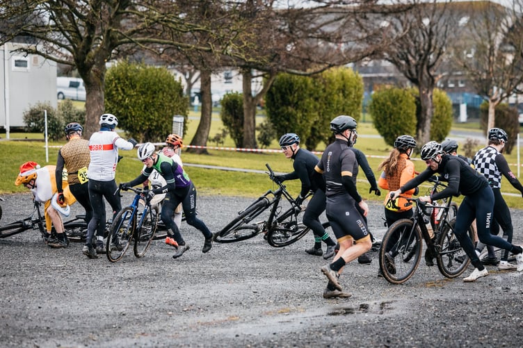 The Le Mans-style massed start caused chaos at the beginning of the now annyal cycling event at Noble's Park (Photo: Ricciardi Media)