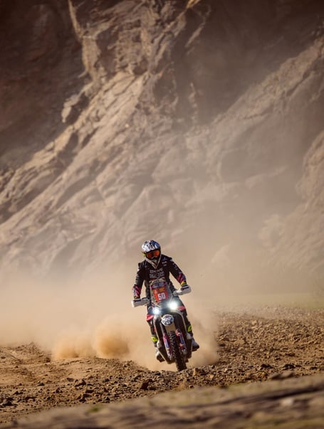 James Hillier was tackling the event on a 450 Kove Rally