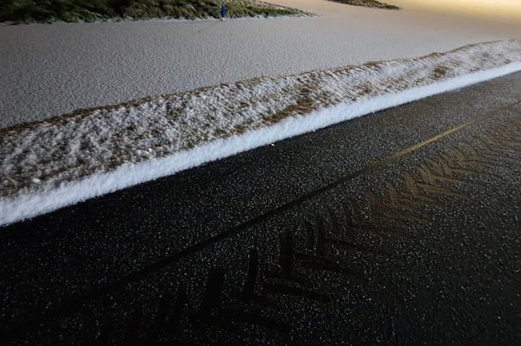 Snow at Ronaldsway Airport on Monday