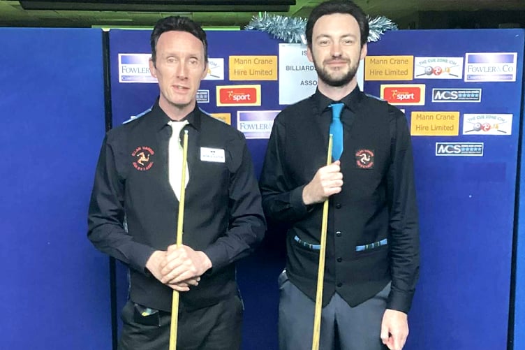 Champion of Champions winner Darryl Hill (right) pictured with runner-up Peter Kirkham