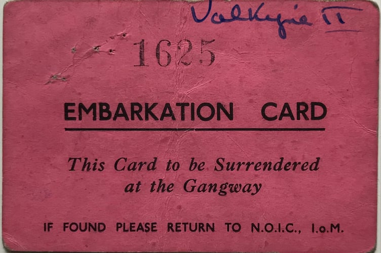 The front of an embarcation card never used as Kathleen took a plane to the Isle of Man