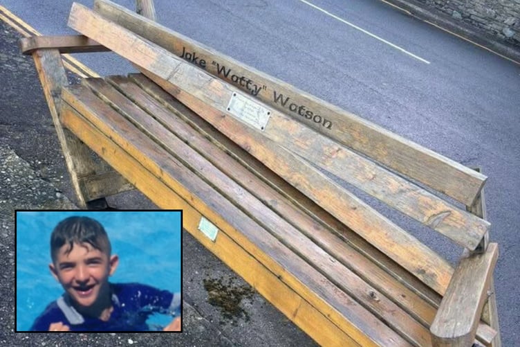 Jake Watson, pictured with his damaged bench