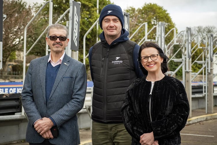 Great North Air Ambulance Service's Joe Garcia, with TT rider Conor Cummins and Sarah Maltby MHK