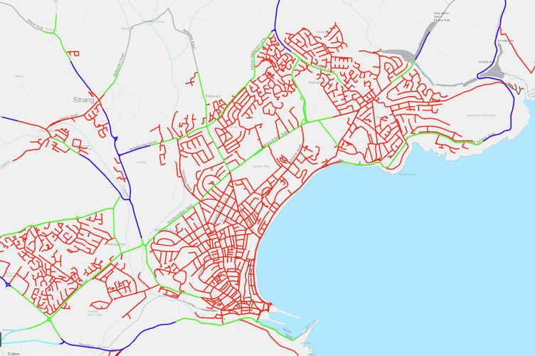Map showing roads that will be 20mph