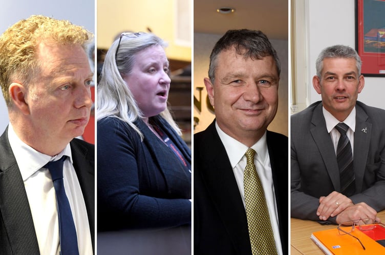 Out with the old, in with the new. Dr Alex Allinson (far left) and Michelle Haywood (middle left) have stepped down from the Council of Ministers, with Chris Thomas (middle right) and Tim Crookall (far right) replacing them.