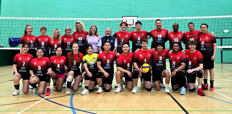 The Falcons volleyball teams sporting their new Opul-sponsored kits