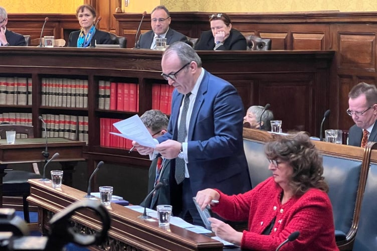 Chief Minister Alfred Cannan MHK speaking in Tynwald following his major reshuffle 