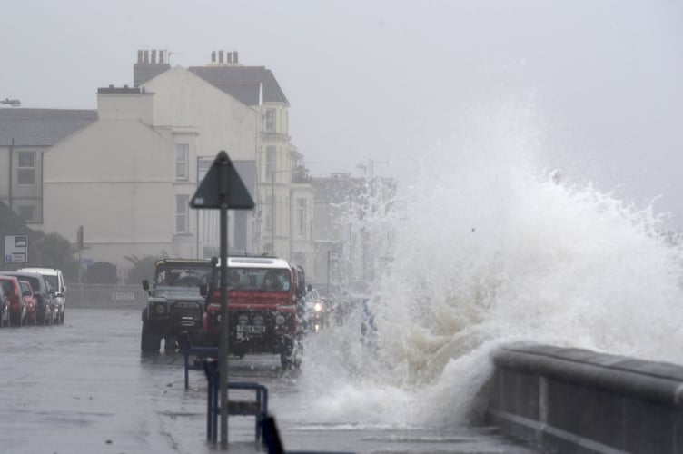 Previous coastal overtopping on Ramsey Promenade at high tide