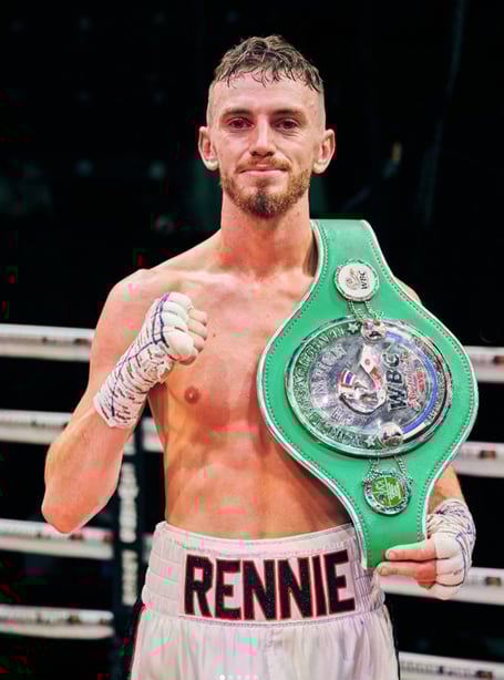 Sam Rennie after winning the Australasia Silver Super Featherweight championship last June 