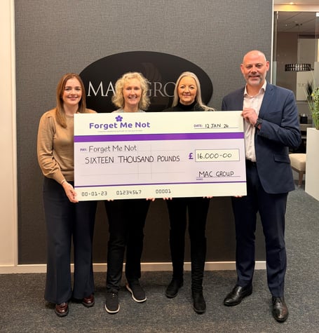 (Left to right) Hannah Francis (MAC Group), Gemma Wild and Natalie Radford (Forget Me Not) and Ed Walter (MAC Group)