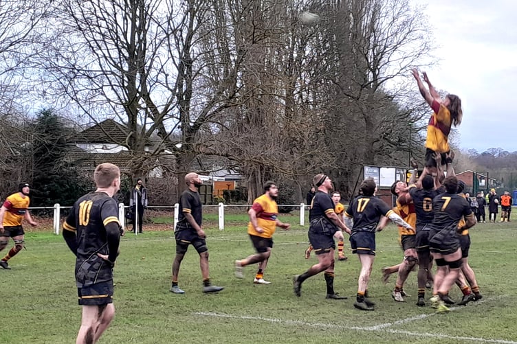Percy Hampton attempts to win a lineout for Douglas during the first team game against Northwich on Saturday afternoon
