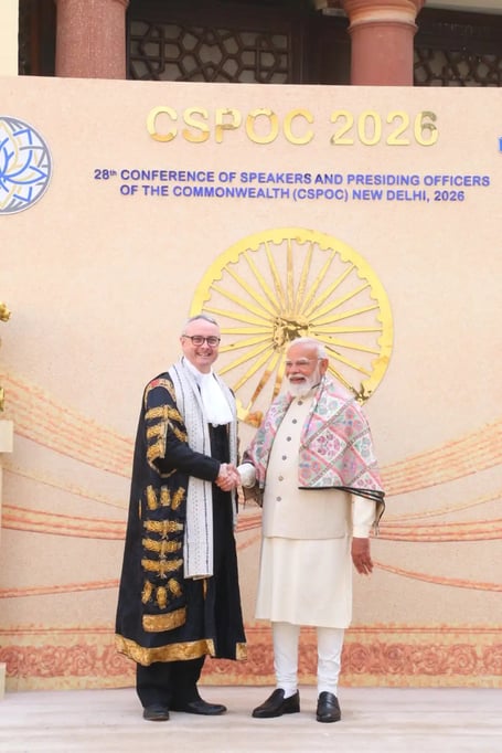 Speaker of the House of Keys Juan Watterson SHK with the Prime Minister of India Shri Narendra Modi