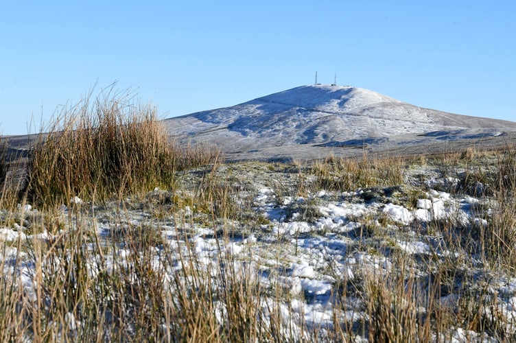 Previous snowy and icy conditions on the Beinn-y-Phott Road, looking towards the A18 Mountain Road