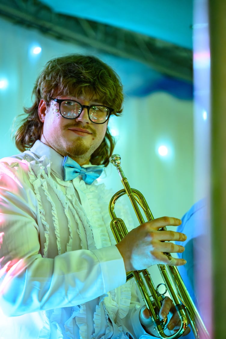 Band member Django Kinley on woodwind