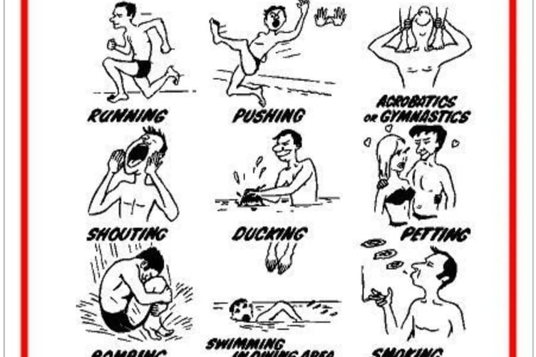 The memorable poster warning swimmers at the Aquadrome what not to do