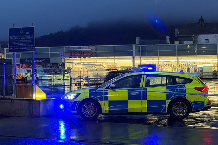Police outside Tesco in Ramsey during the serious incident