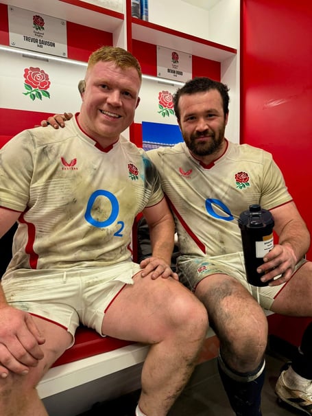 Bevan Rodd (right) with England team-mate Trevor Davison after Saturday's victory over Wales (Photo: England Rugby)