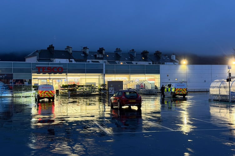 Police outside Tesco car park in Ramsey on Saturday evening