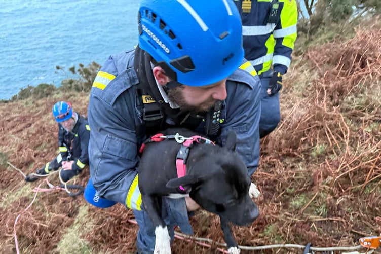 Milly being rescued by the Isle of Man Coastguard team