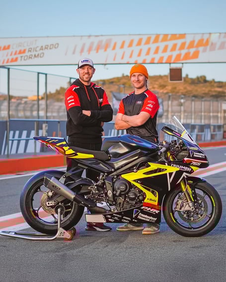 Peter Hickman and Davey Todd with one of the Triumph Street Triple 765 they will be campaigning at March's Daytona 200