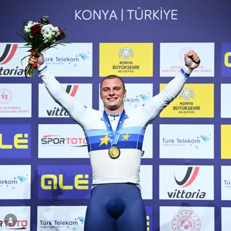 Matthew Richardson after winning gold at recent European Track Cycling Championships in Turkey (Photo: SWPIX)