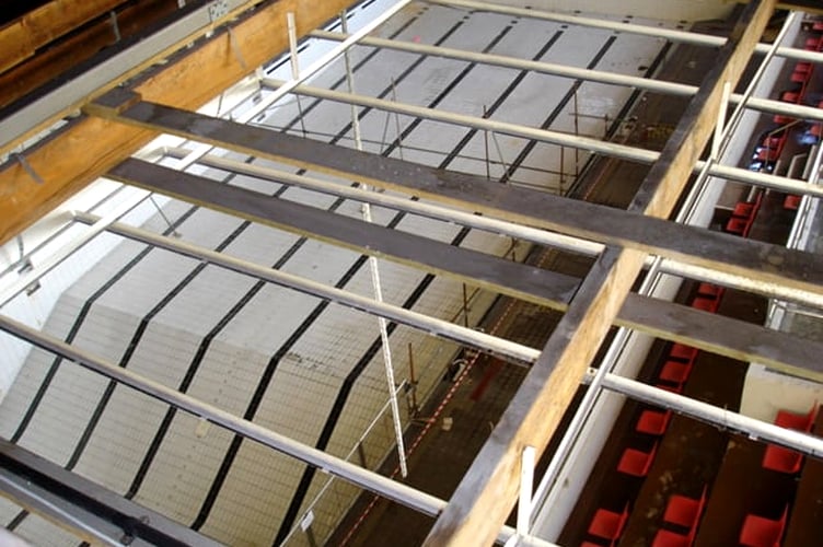 Bird's eye view of the Aquadrome pool from the rafters