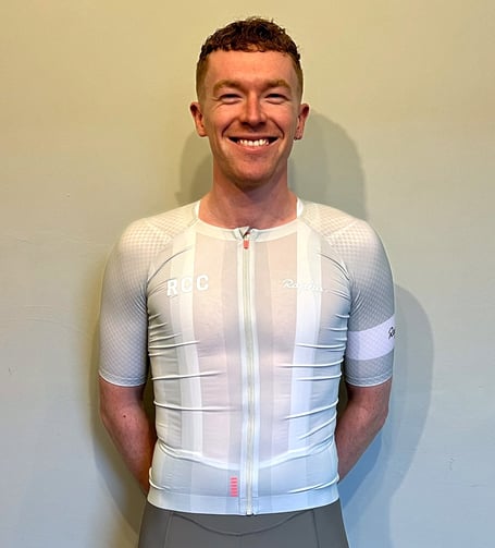 Isle of Man cyclist Matthew Bostock donning his new Rapha kit ahead of this week's 2026 Lloyds National Track Championships