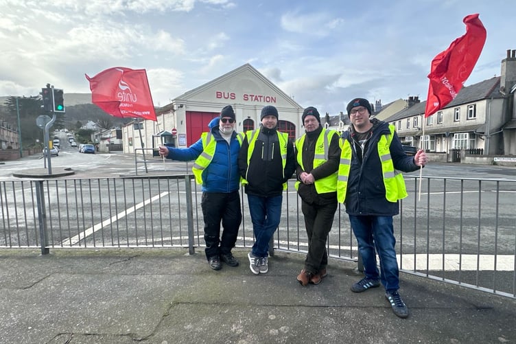 The picket line at Ramsey bus station on Saturday morning (Picture: Jackie Darbyshire)