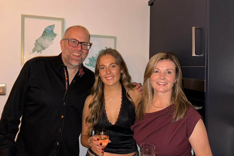 Ella Page pictured with parents, Anthony Page and Sharon Shimmin.