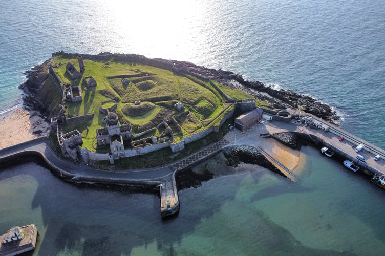 Aerial shot of Peel Castle