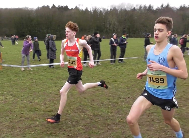 Rory Teare (left) finished an excellent 15th in the under-13 boys race at the English National Cross-Country Championships last Saturday, the best result achieved by a Manx athlete in that age category to date (Photo: Andy Fox)