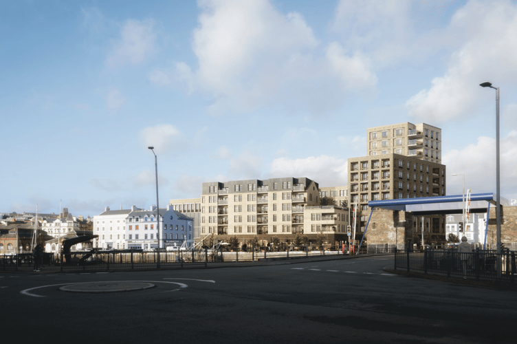 How the scheme would look from the South Quay side of the Millennium Bridge