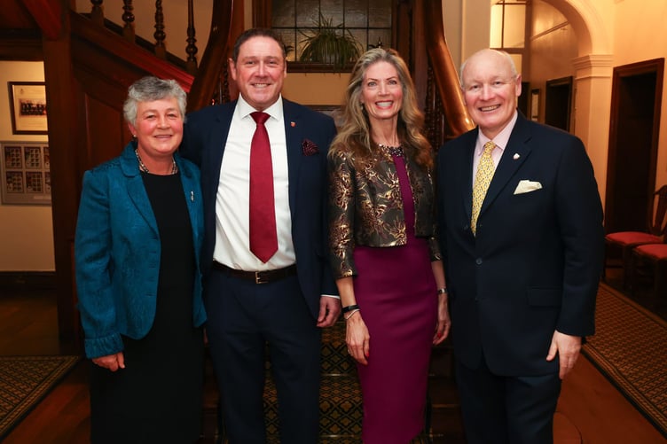 Jennifer Houghton and her husband Jay with the Lieutenant Governor Sir John Lorimer and Lady Lorimer at the MBE reception in Government House (All photos: Dave Kneen/governmenthousephotos.com)