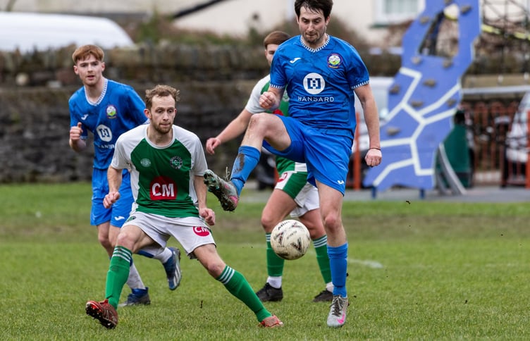 Joe Burrows (right) helped Braddan upset Laxey in the previous round of the ECAP FA Cup (Photo: Gary Weightman)